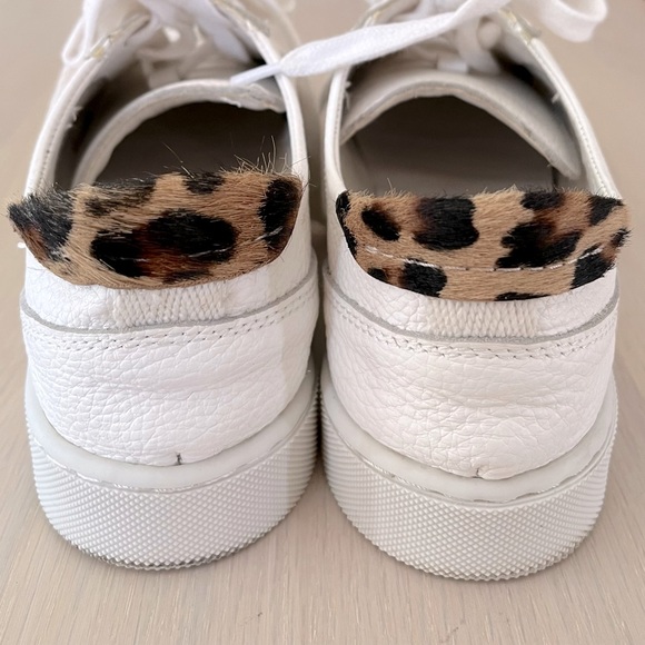 ZARA white leather platform sneakers with genuine cow hair leopard trim - Picture 4 of 7